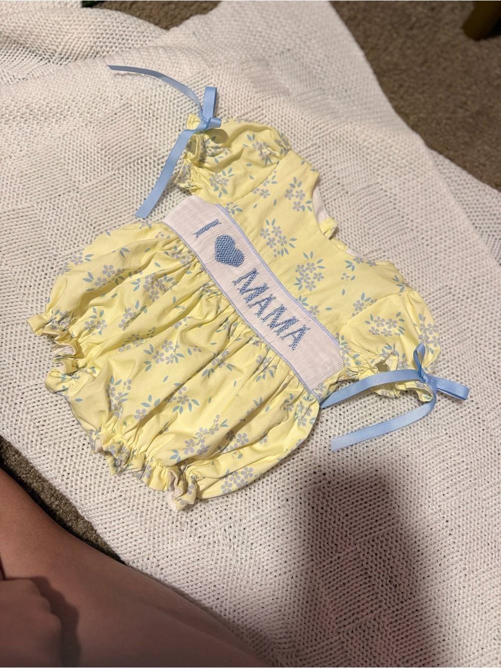 Smock Yellow "I ❤️ Mama" Floral Baby Romper